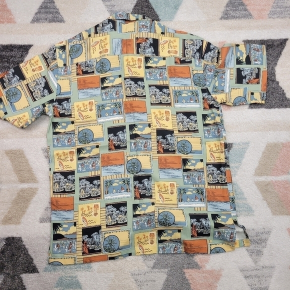 Tori Richard Shirt Men's Green Hawaiian Honolulu Ocean Sailing 100% Silk Medium - Picture 6 of 6